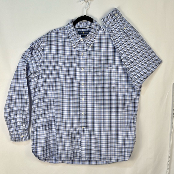 Ralph Lauren Luxury Oxford Men's XL White & Blue Checkered Plaid Shirt Excellent - Picture 3 of 8